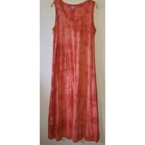 J Jill Pure Jill Tank Maxi Dress Sz Medium M Jersey Cotton Knit Orange Tye Dye